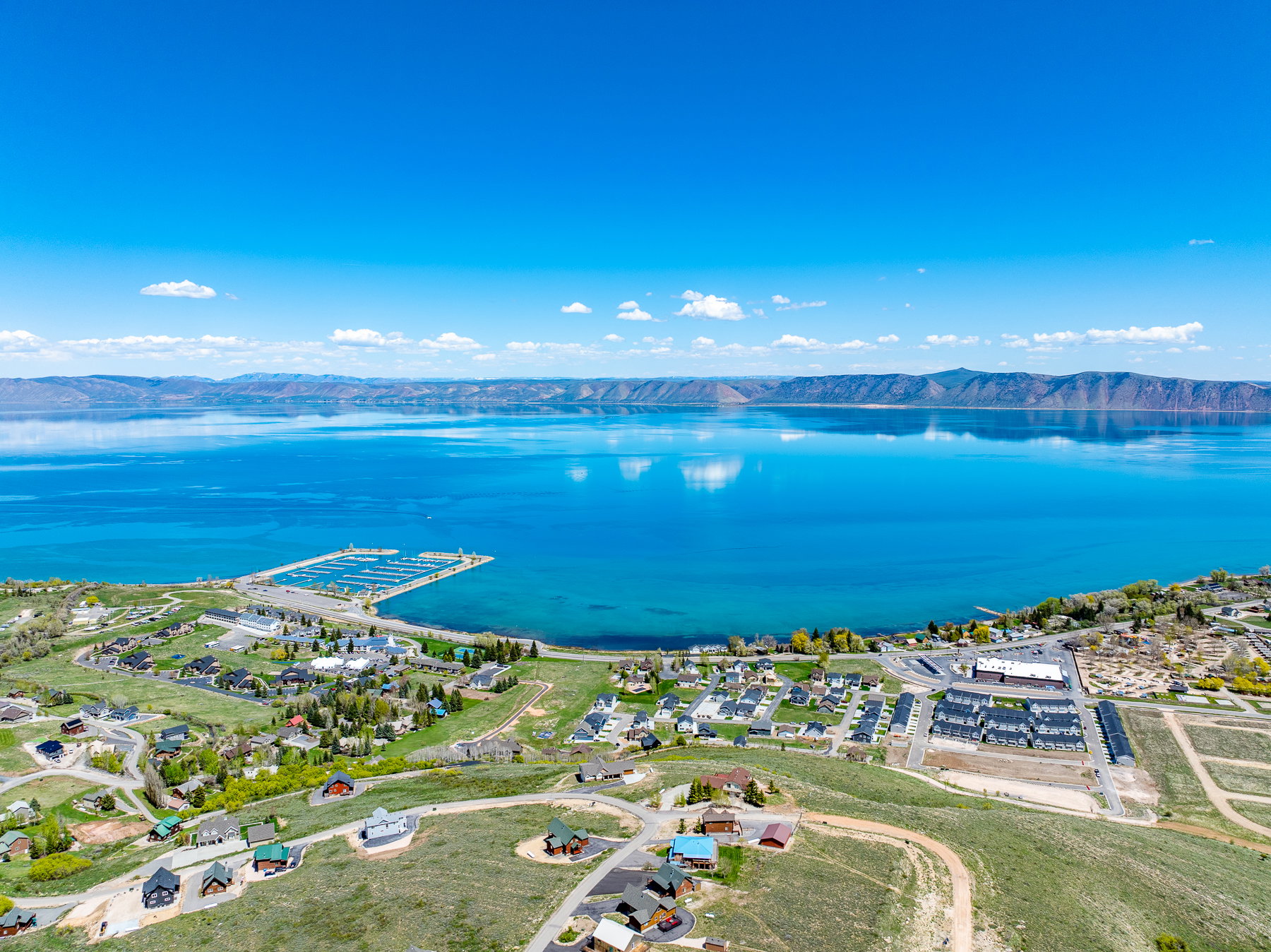 Aerial view of a water and mountain view