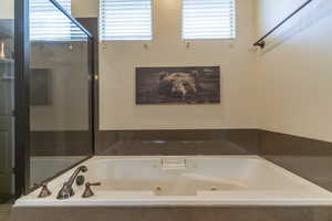 Full bath with a jetted tub and healthy amount of natural light