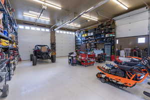 Garage featuring a workshop area