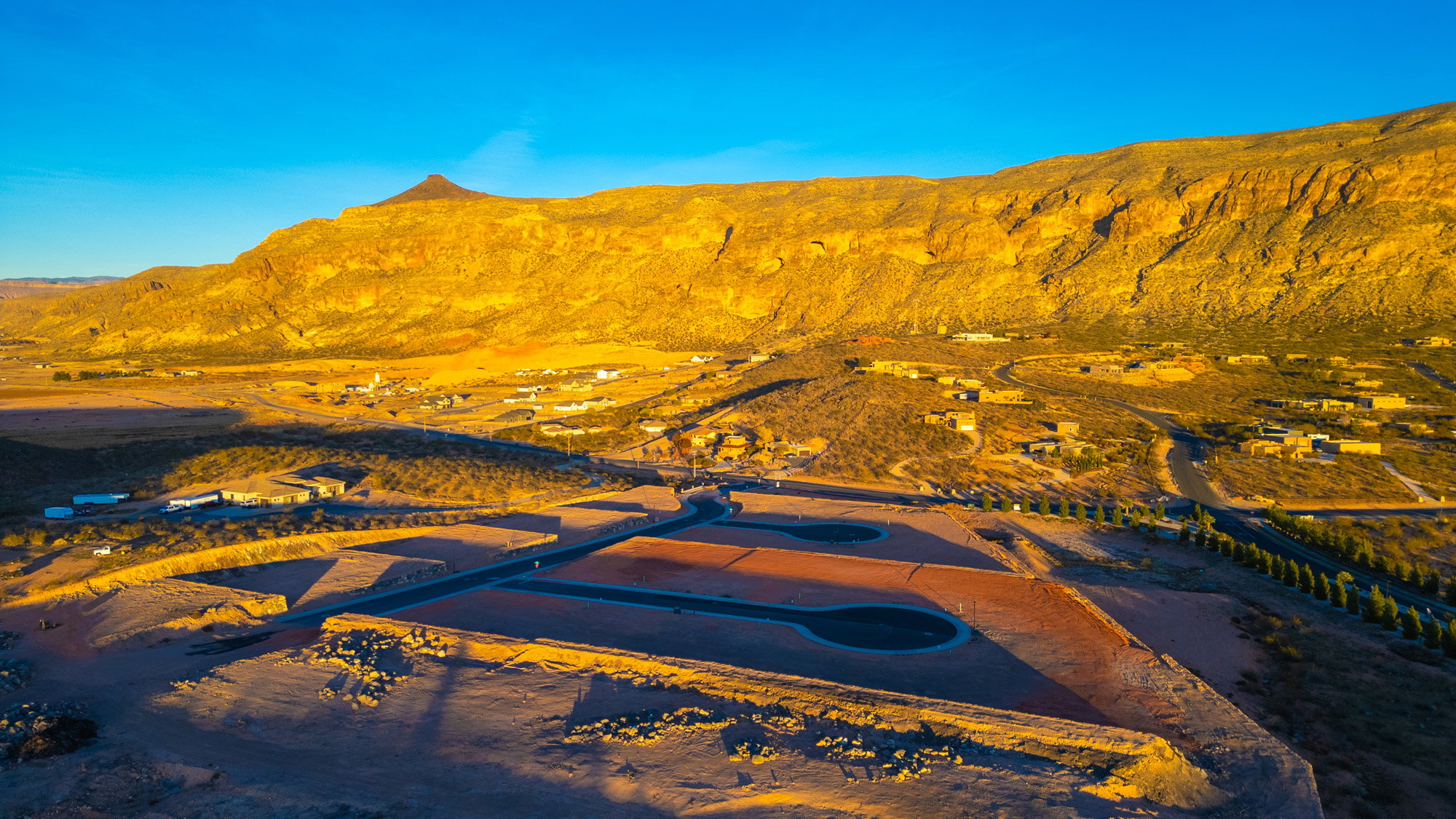 Drone / aerial view of a mountain backdrop