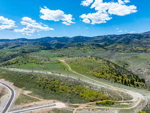 Bird's eye view of a mountainous background