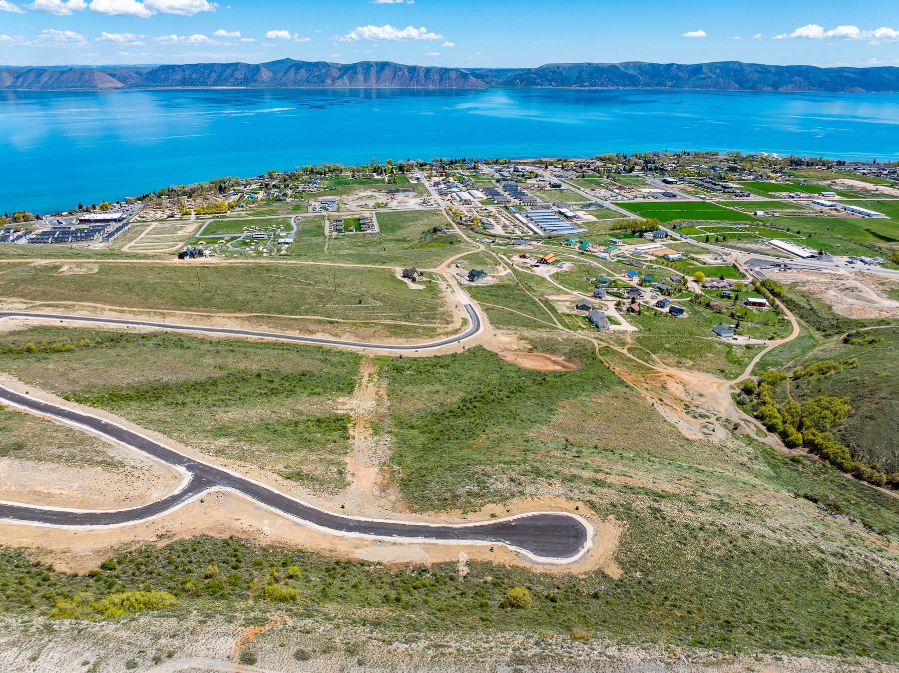 Aerial view of a water and mountain view