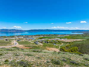 Aerial view of a water and mountain view