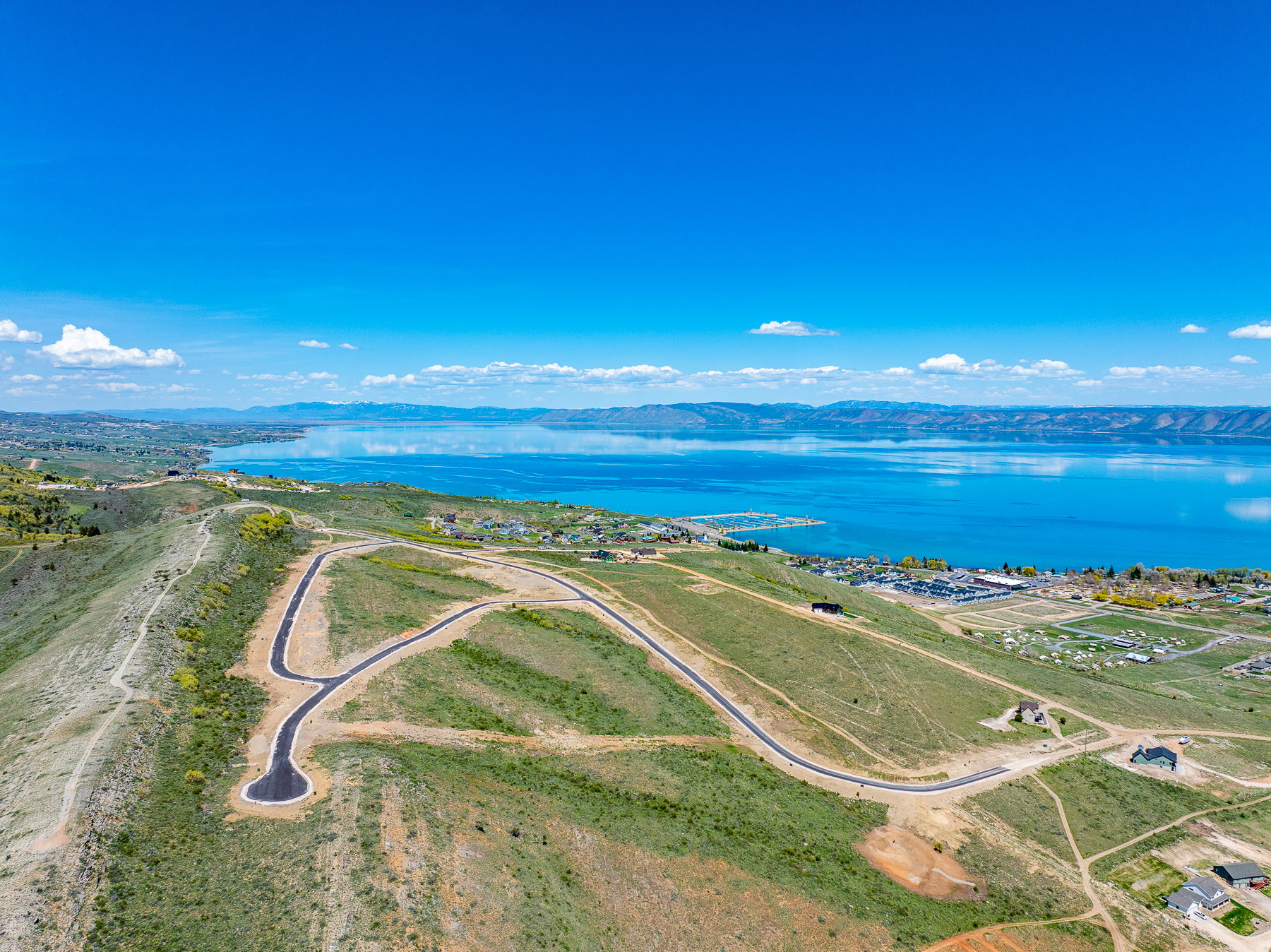 Aerial view of a water and mountain view