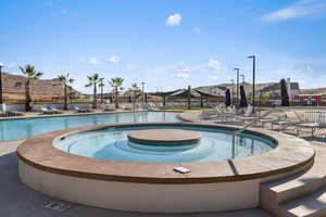 Community pool featuring a patio