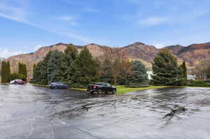 View of street featuring a mountain view and a view of trees