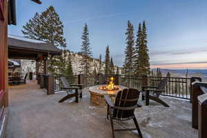 View of patio with a mountain view