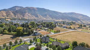 Aerial perspective of suburban area featuring mountains