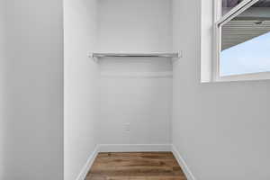 Walk in closet featuring light wood finished floors