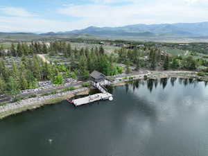 Aerial view of a water and mountain view