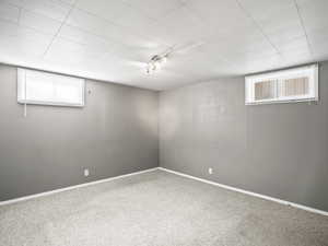 Below grade area with carpet and baseboards