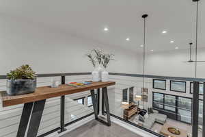 Interior space featuring recessed lighting and light carpet