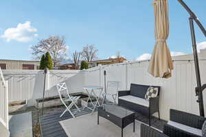 Deck featuring a fenced backyard and outdoor lounge area