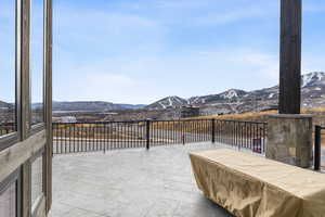 View of patio with a mountain view