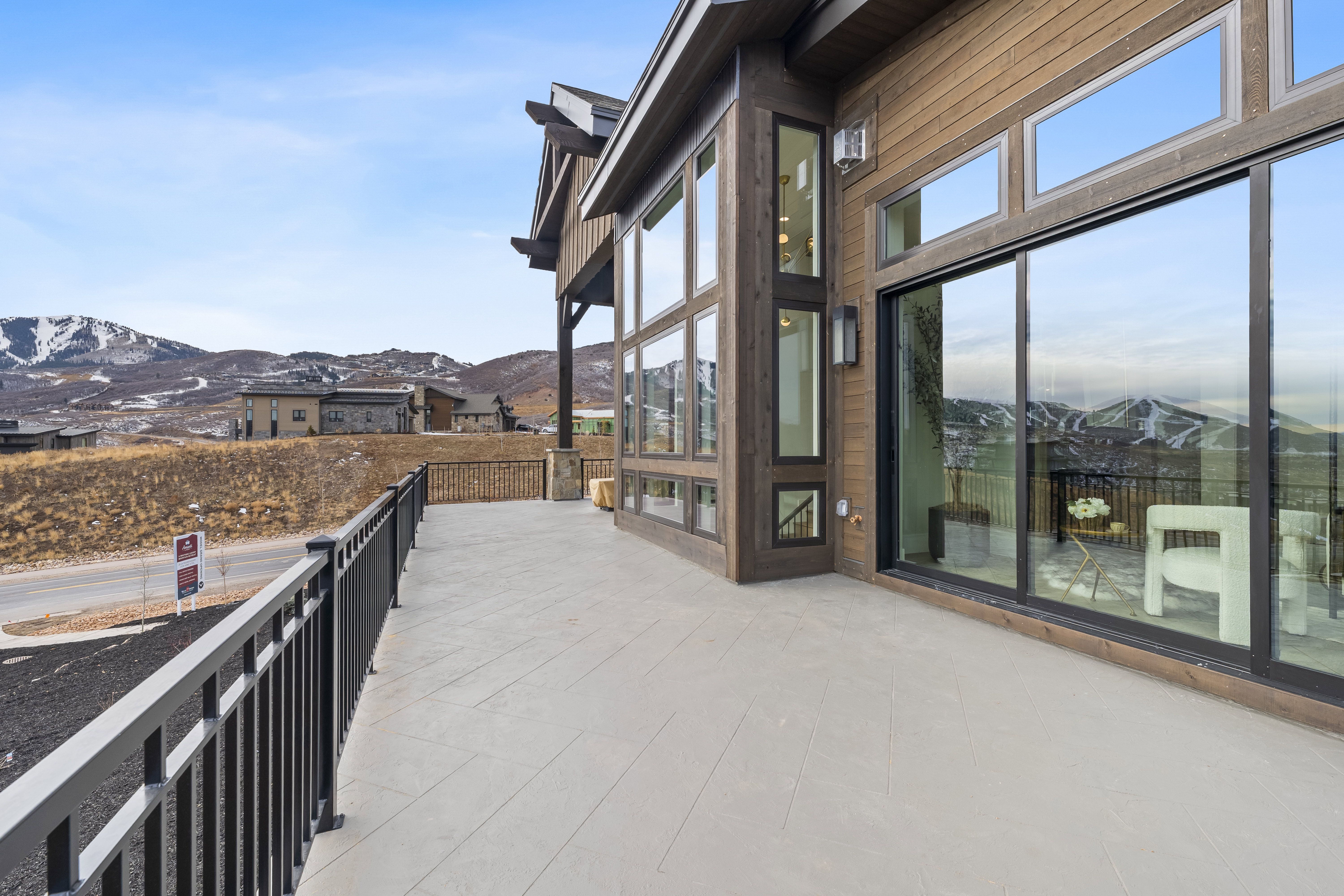 View of patio featuring a mountain view