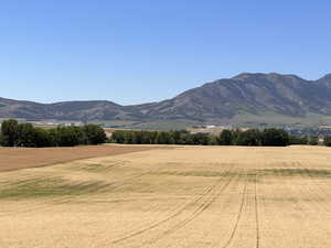 View of mountain background featuring rural landscape