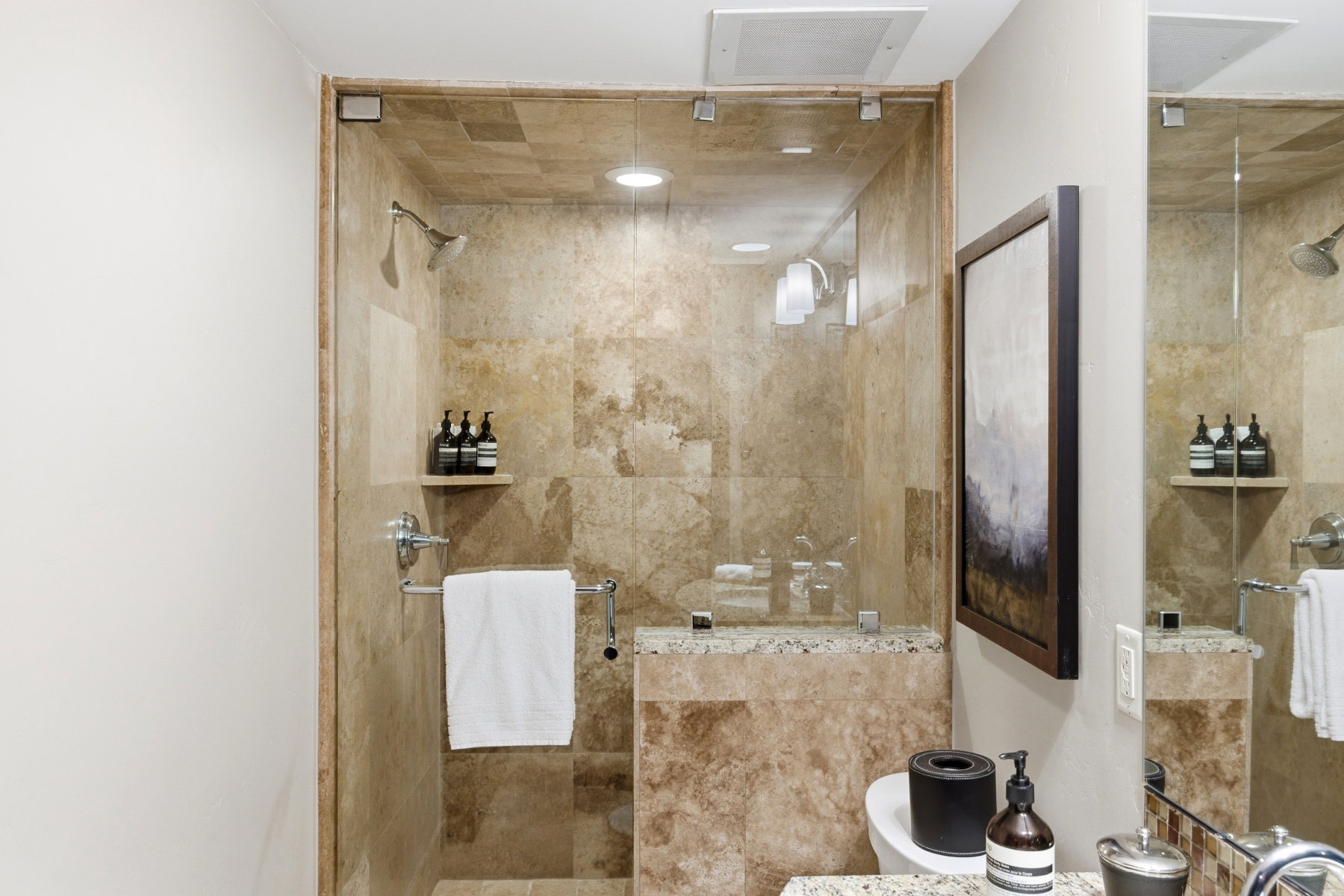 Bathroom with a tile shower