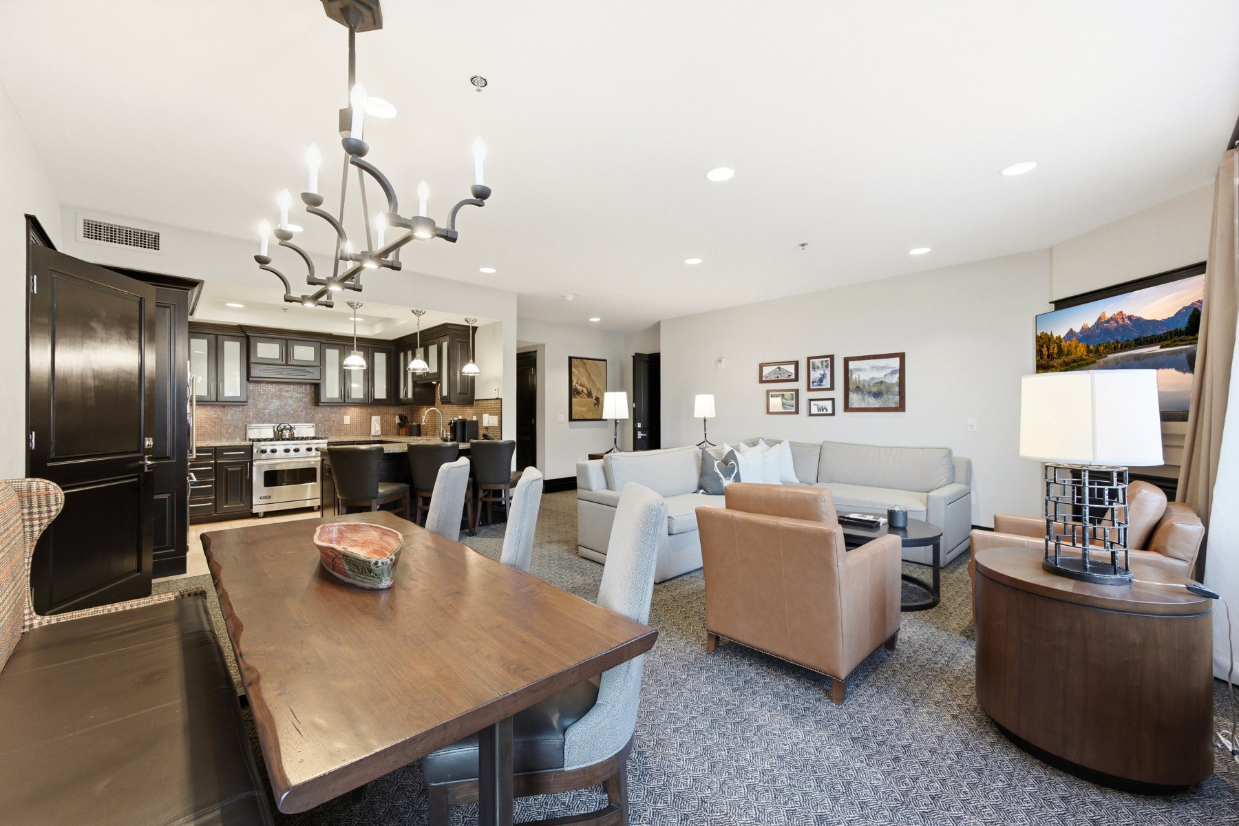 Dining area featuring a chandelier and recessed lighting