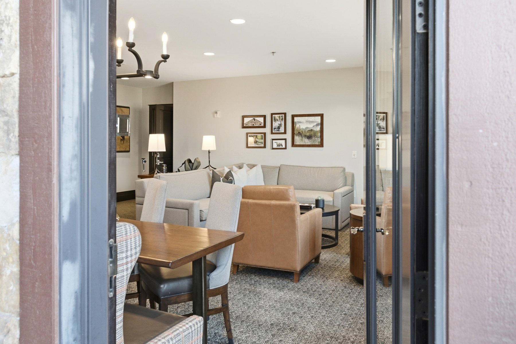 Dining room with a chandelier