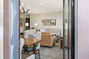 Dining room with a chandelier
