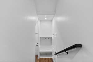 Staircase with wood finished floors