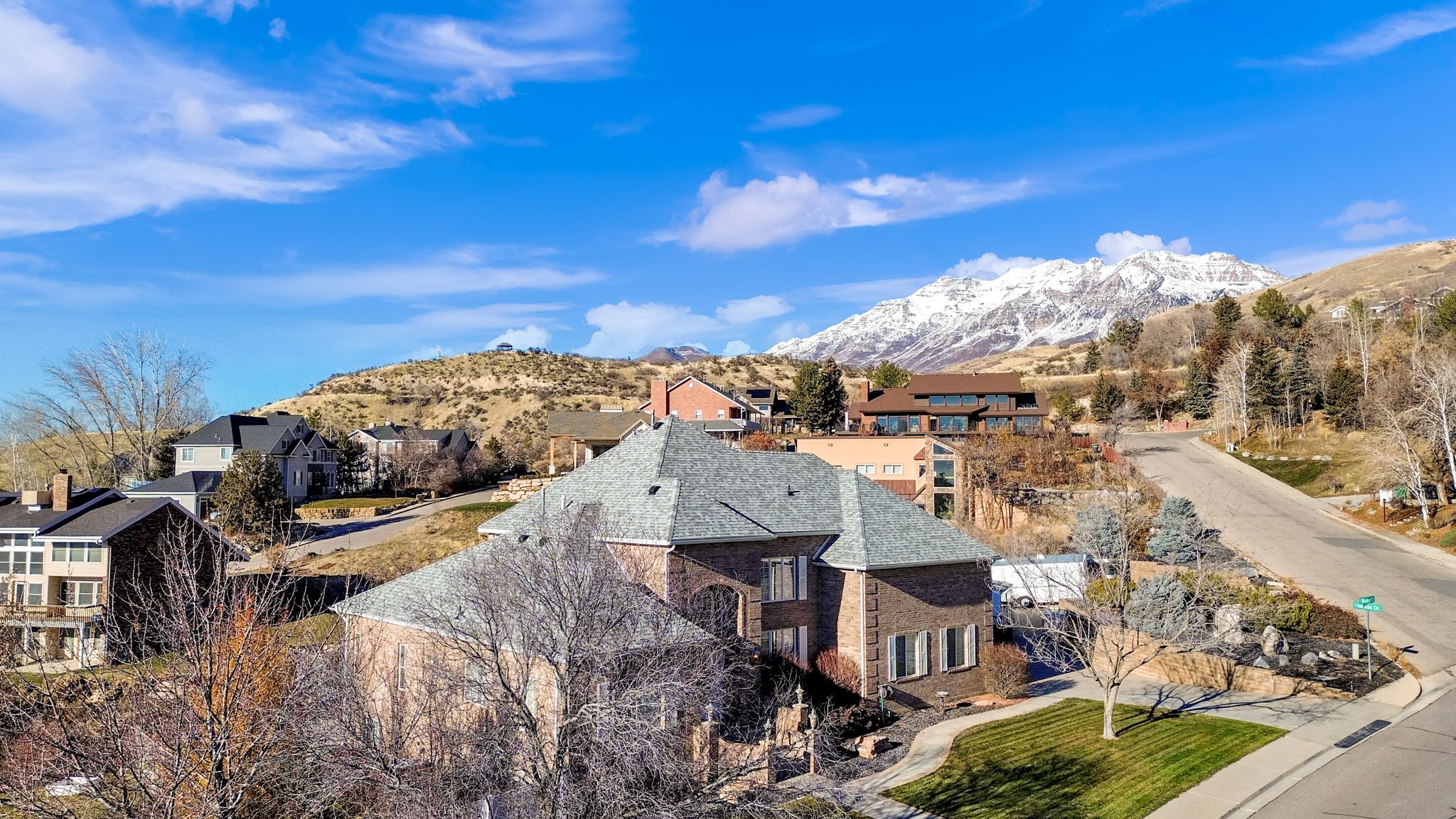 View of mountain background with nearby suburban area