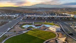 Aerial view at dusk of a mountain view and a residential view