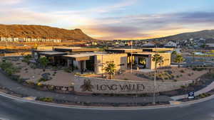 Aerial view of a mountain backdrop