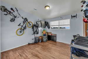 Bedroom with wood finished floors