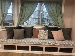 Custom-built window seat in dining room