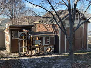 Back yard shed and chicken coop.