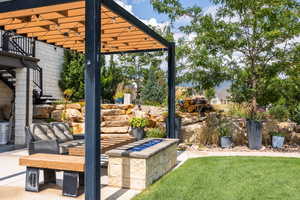 View of patio with stairs