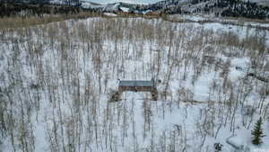 Snowy aerial view featuring a mountain view