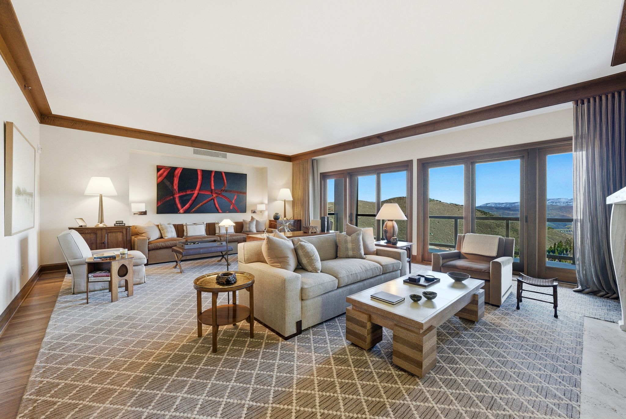 Living room with wood finished floors and baseboards