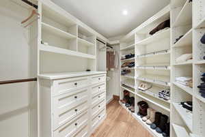 Spacious closet featuring light wood-style floors