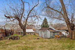 View of yard with an outbuilding