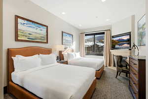 Suite with 2 queens, ski resort views, fireplace, kitchenette, and bathroom