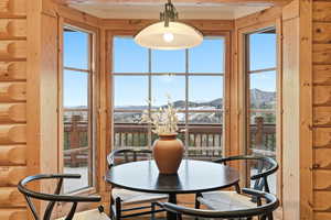 Dining room with a mountain view