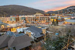 Aerial view at dusk of a mountain view