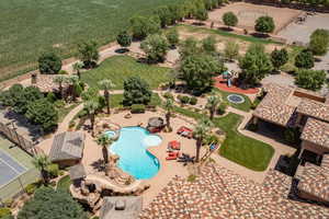 Aerial view of a pool