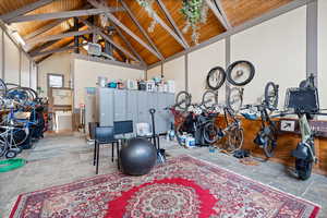 Garage with wood ceiling