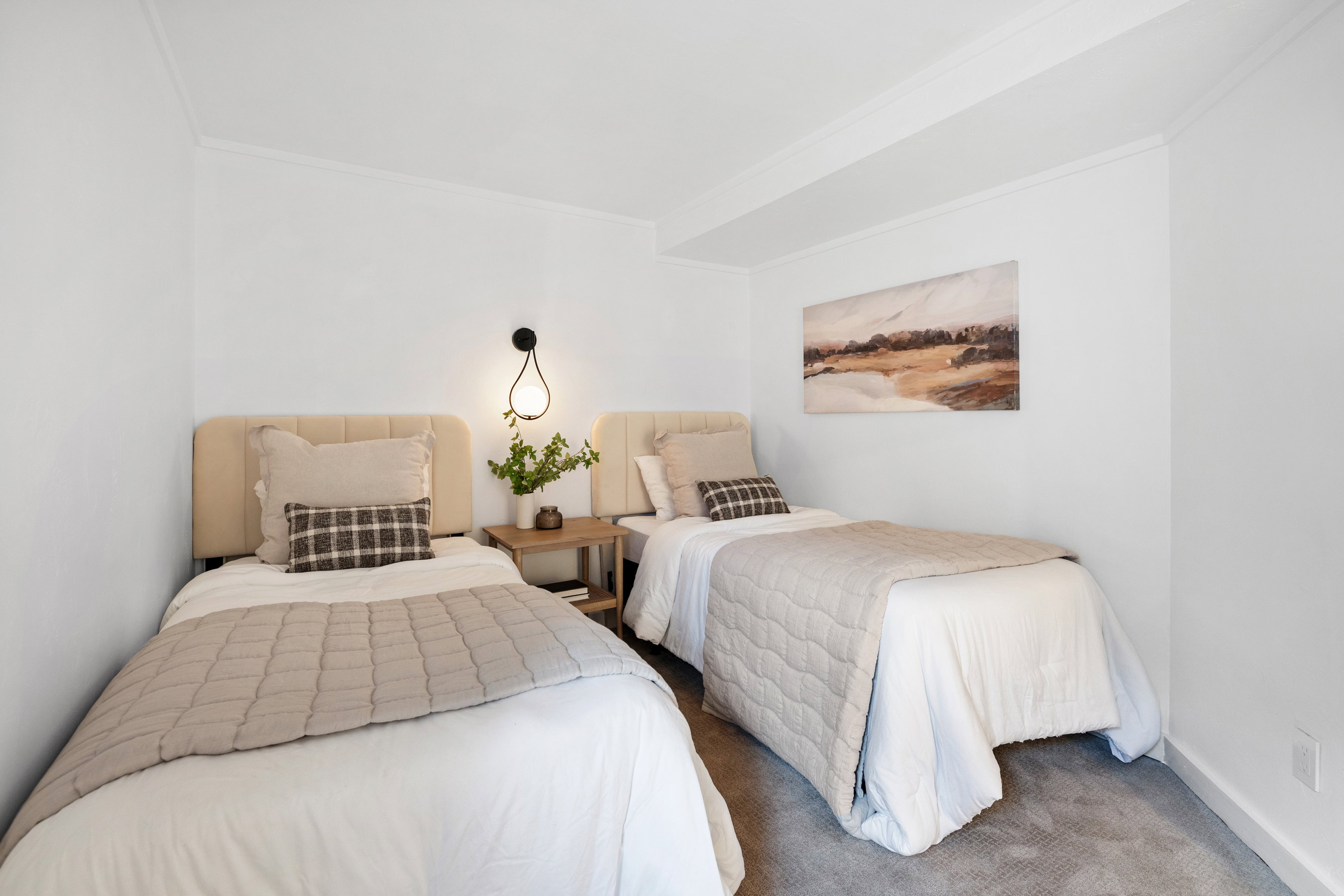 Carpeted bedroom featuring ornamental molding