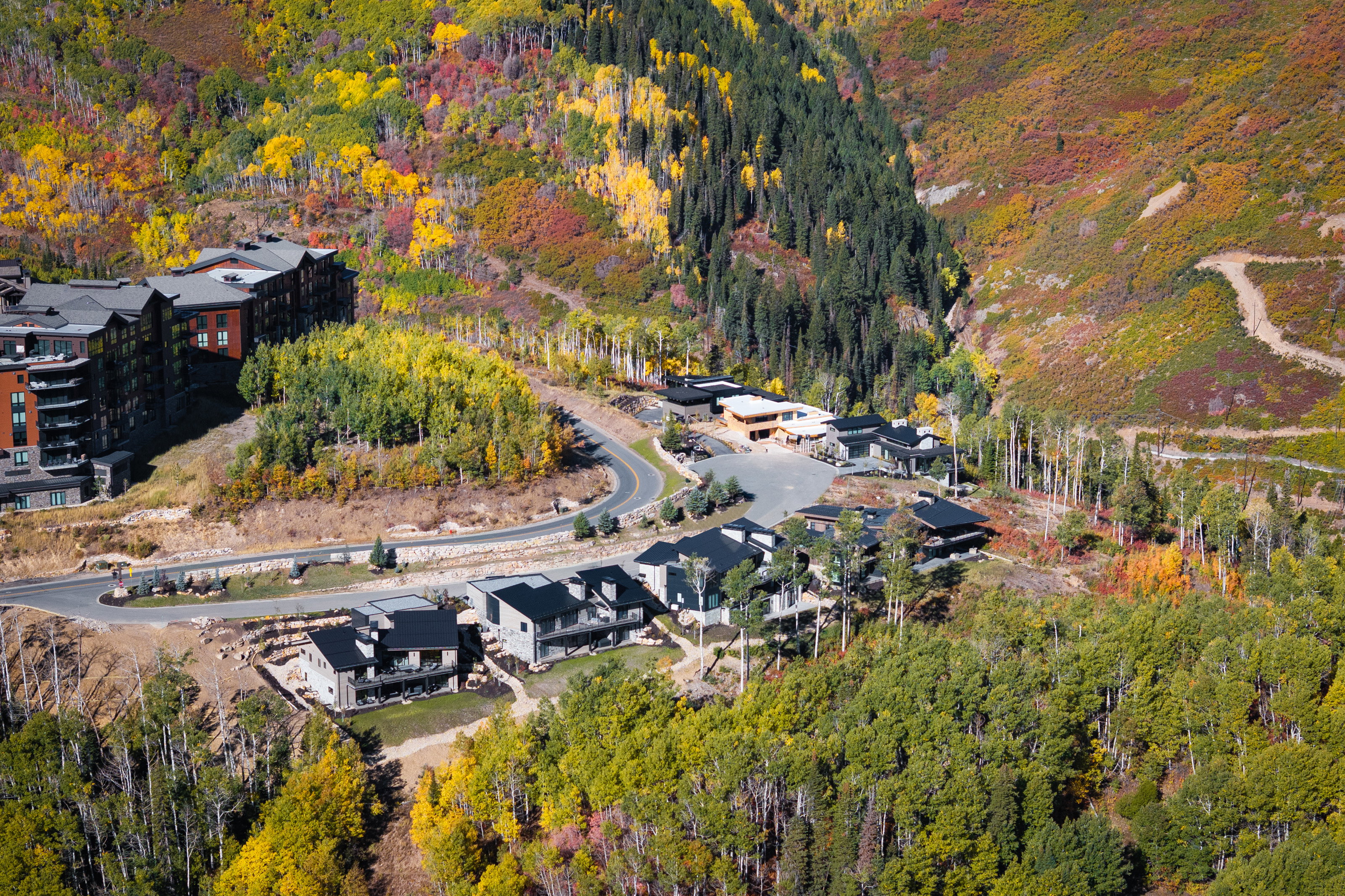 Aerial view of property and surrounding area with a heavily wooded area