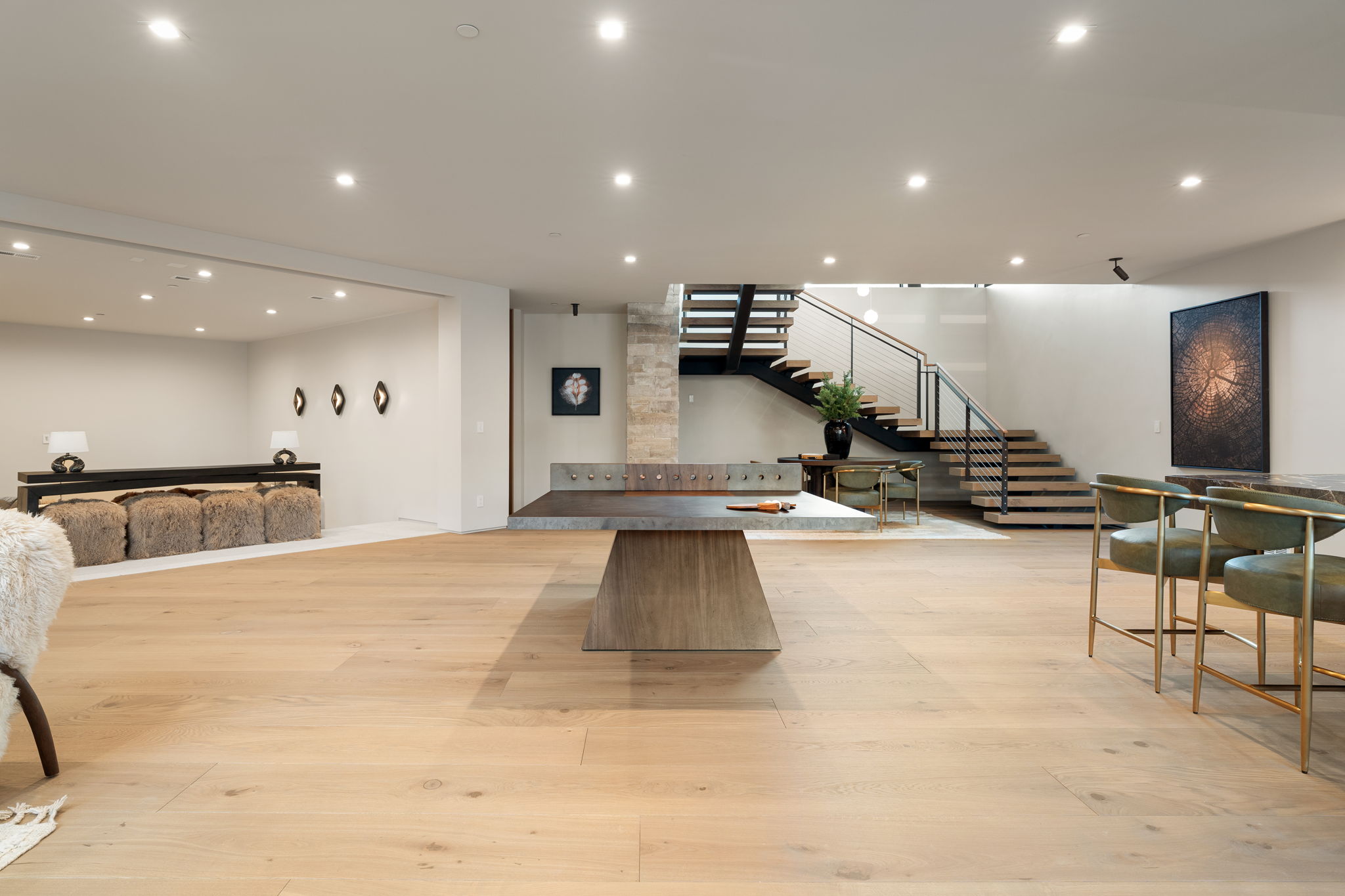 Lobby with stairway and recessed lighting