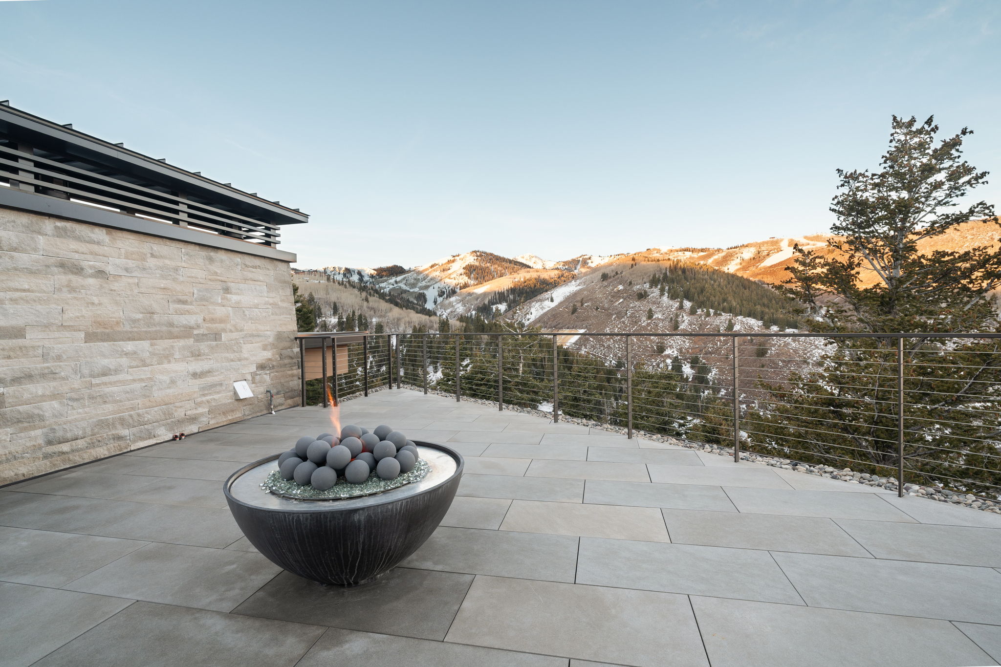 View of patio featuring a mountain view