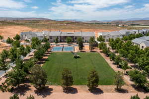 Aerial perspective of suburban area with mountains