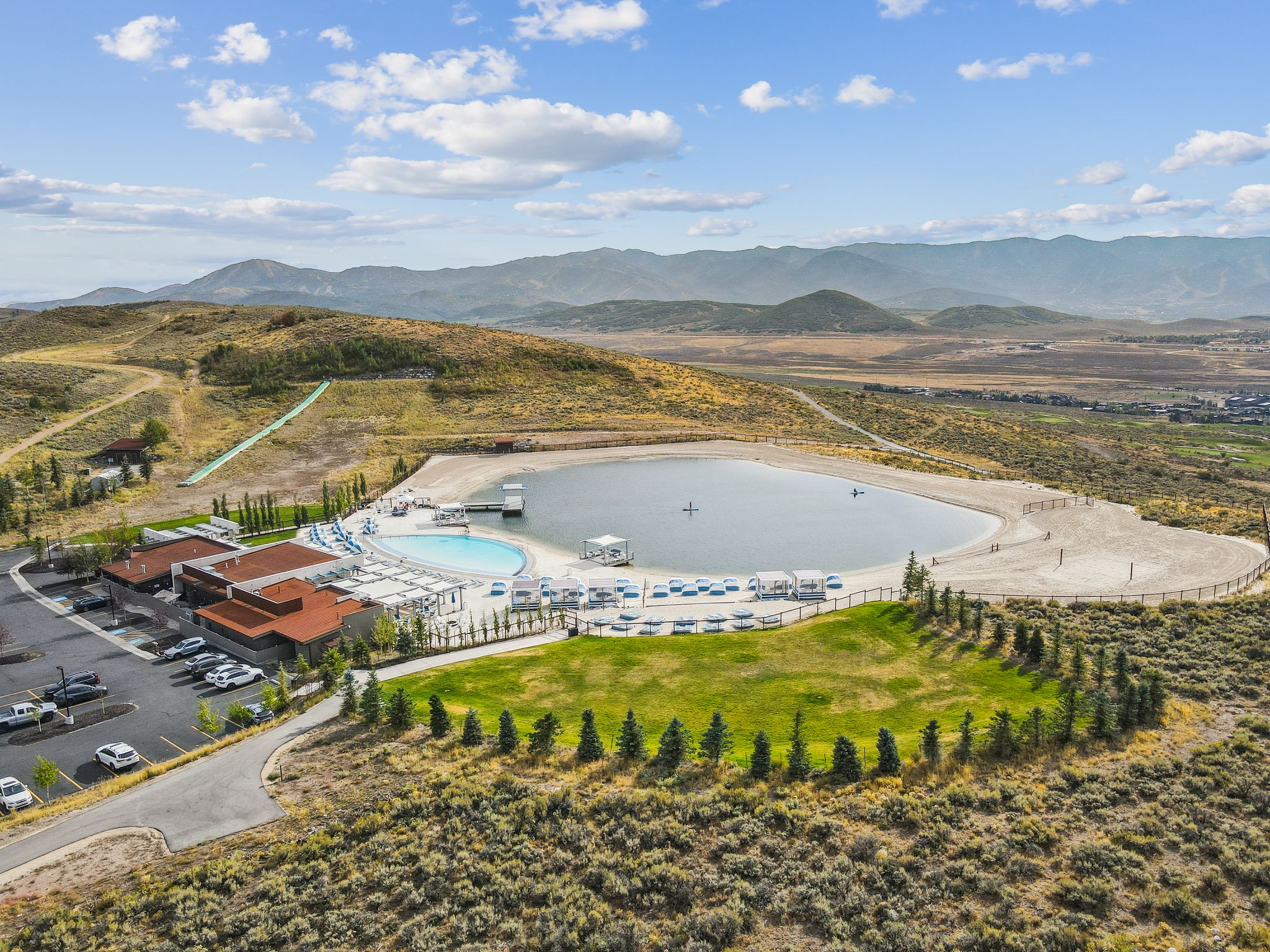 Drone / aerial view of a mountain backdrop