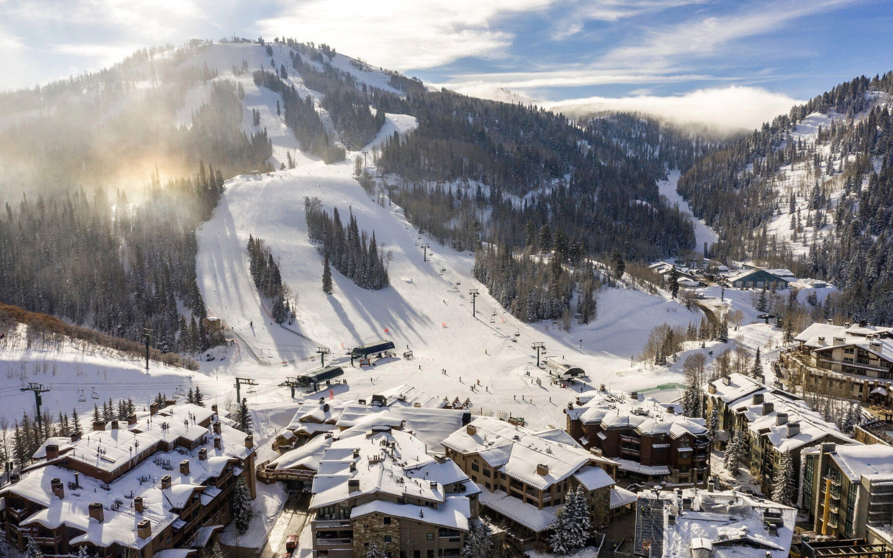 Aerial overview of property's location featuring mountains