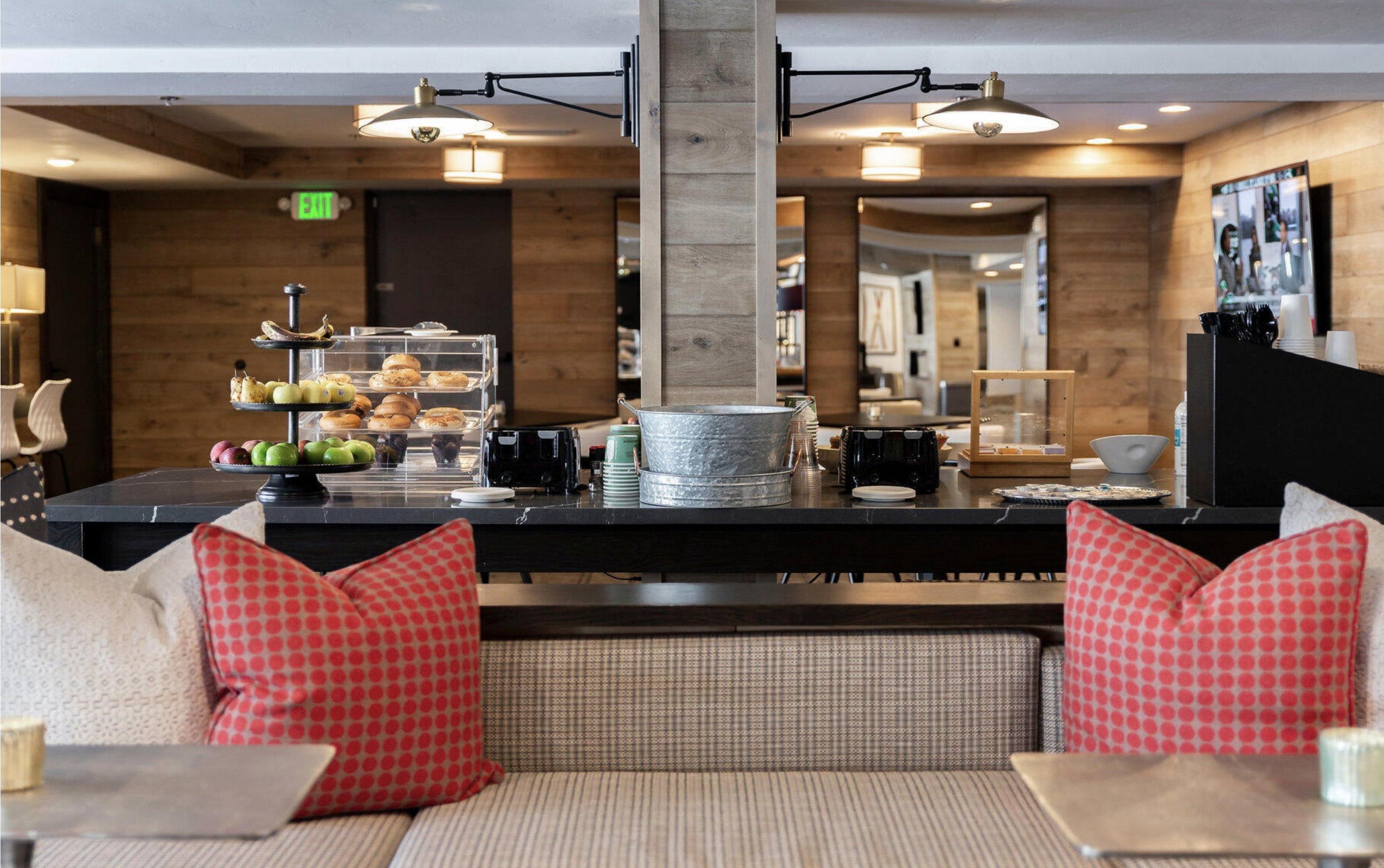 Bar area featuring wooden walls