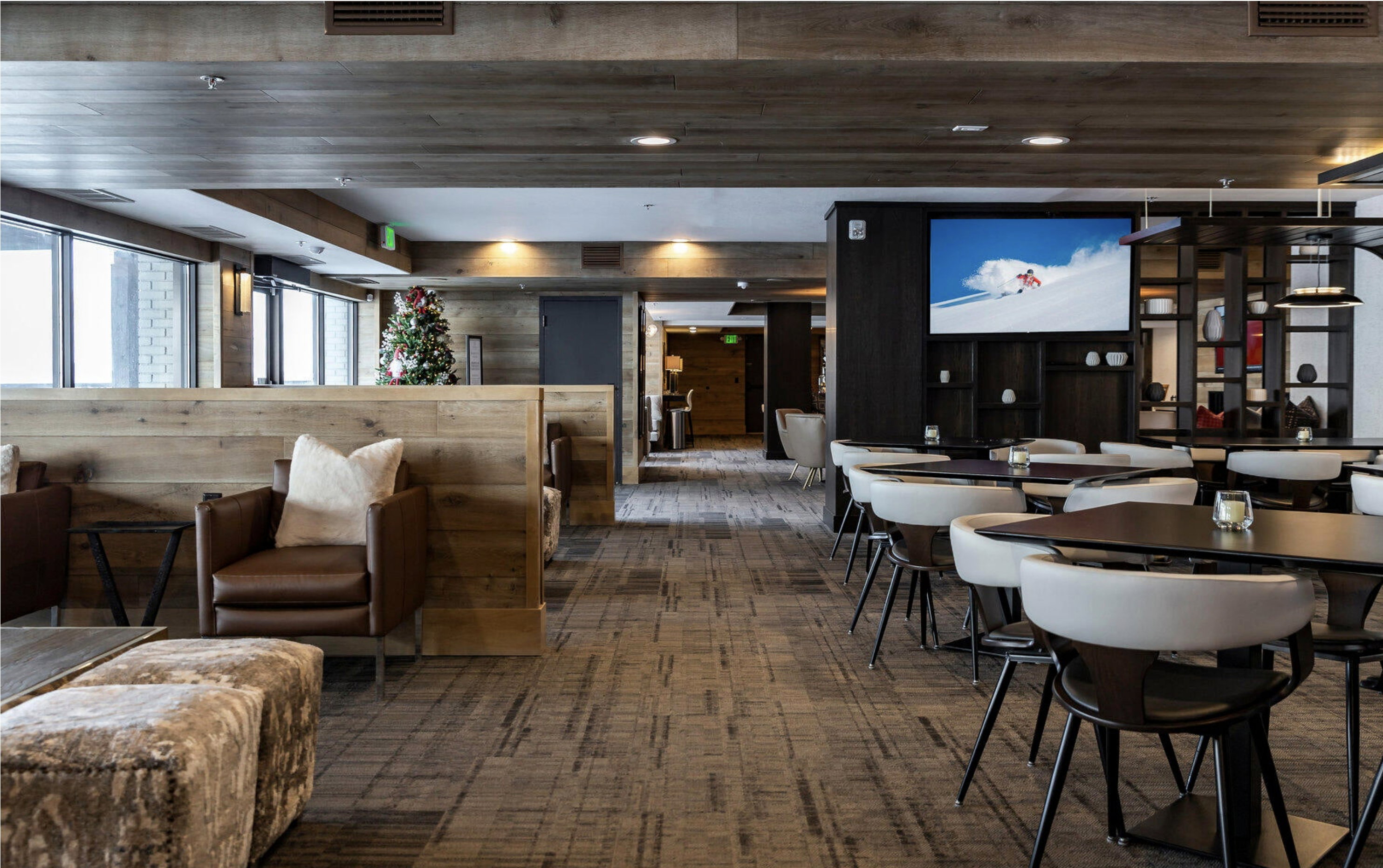 Common area featuring wooden walls